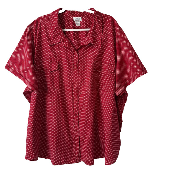 Only Necessities Women’s 4X Classic Button Up Short Sleeve Blouse Red Polka Dot - Picture 1 of 7